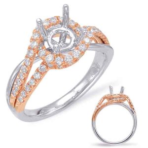 Rose & White Gold Halo Engagement Ring