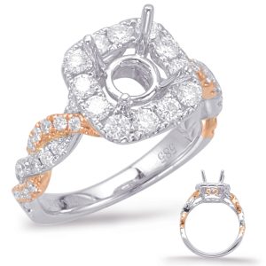 Rose & White Gold Halo Engagement Ring