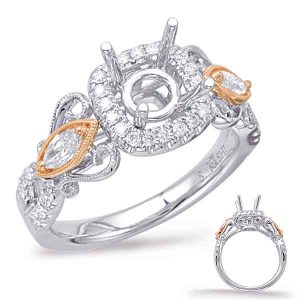 Rose & White Gold Halo Engagement Ring