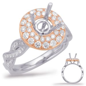 Rose & White Gold Halo Engagement Ring