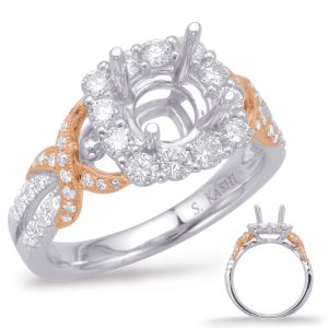 Rose & White Gold Halo Engagement Ring