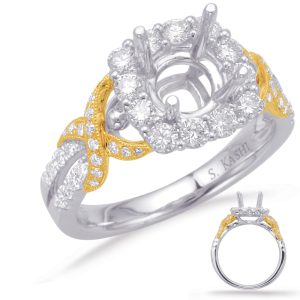 Yellow & White Gold Halo Engagement Ring
