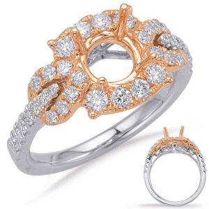 Rose & White Gold Halo Engagement Ring