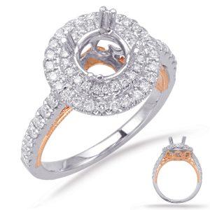 Rose & White Gold Halo Engagement Ring