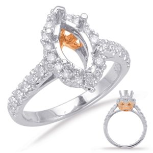 Rose & White Gold Halo Engagement Ring