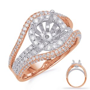 Rose & White Gold Halo Engagement Ring