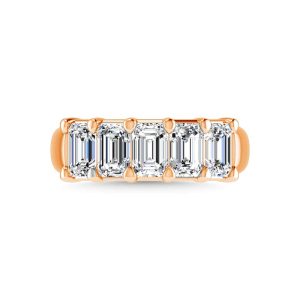 14K Rose Gold 3/4 CT Tw. Emerald Shape Lab Grown Diamond Five Stone Anniversary Band