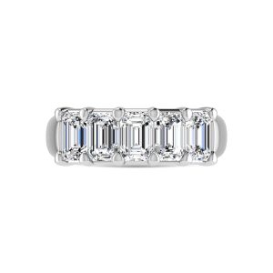 14K White Gold Lab Grown Diamond 1 Ct.Tw. Emerald Shape 5 Stone Wedding Band