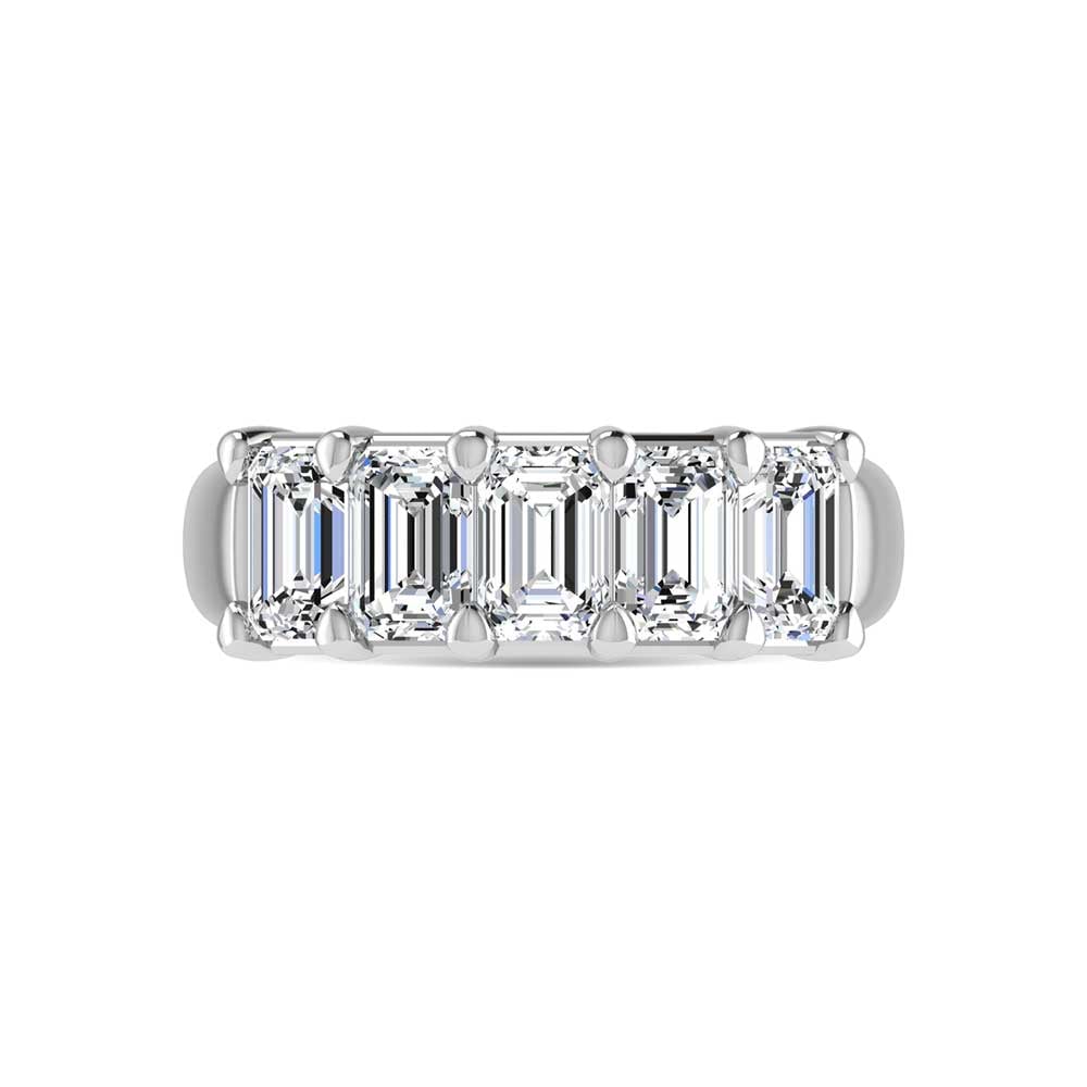 14K White Gold Lab Grown Diamond 1 Ct.Tw. Emerald Shape 5 Stone Wedding Band