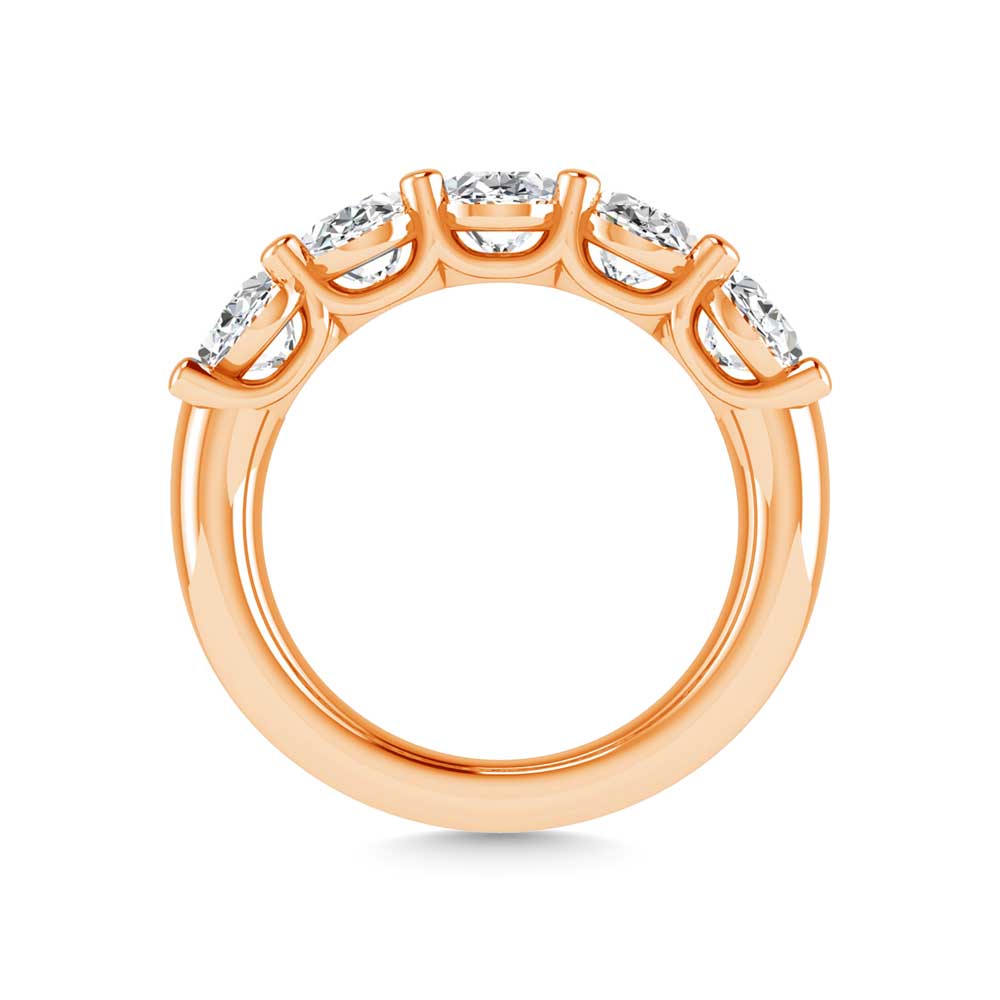 14K Rose Gold 3/4 CT Tw. Oval Shape Lab Grown Diamond Five Stone Anniversary Band