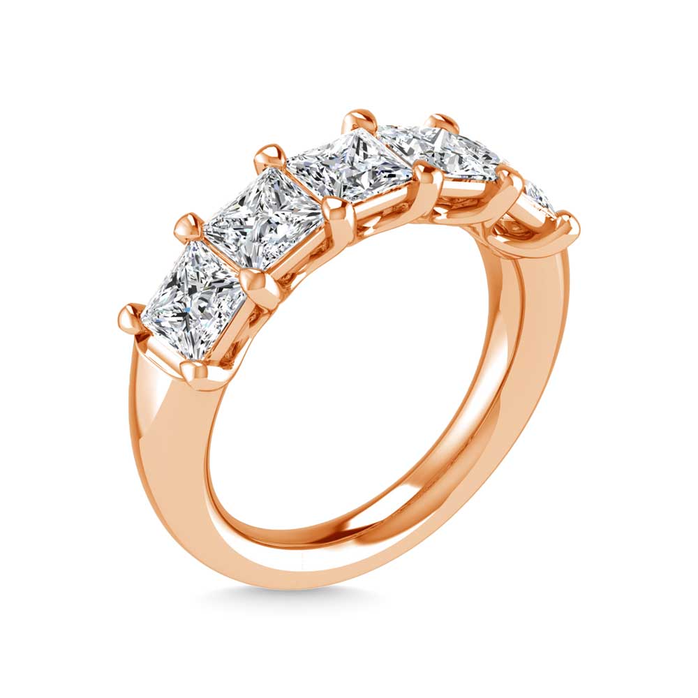 14K Rose Gold 3/4 CT Tw. Princess Shape Lab Grown Diamond Five Stone Anniversary Band