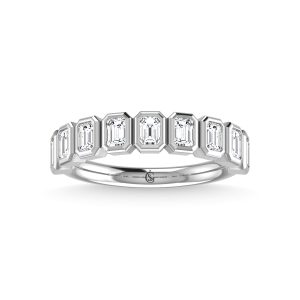14K White Gold Lab Grown Diamond  7/8 Ct.Tw. Emerald Shape Half way Bezel Band