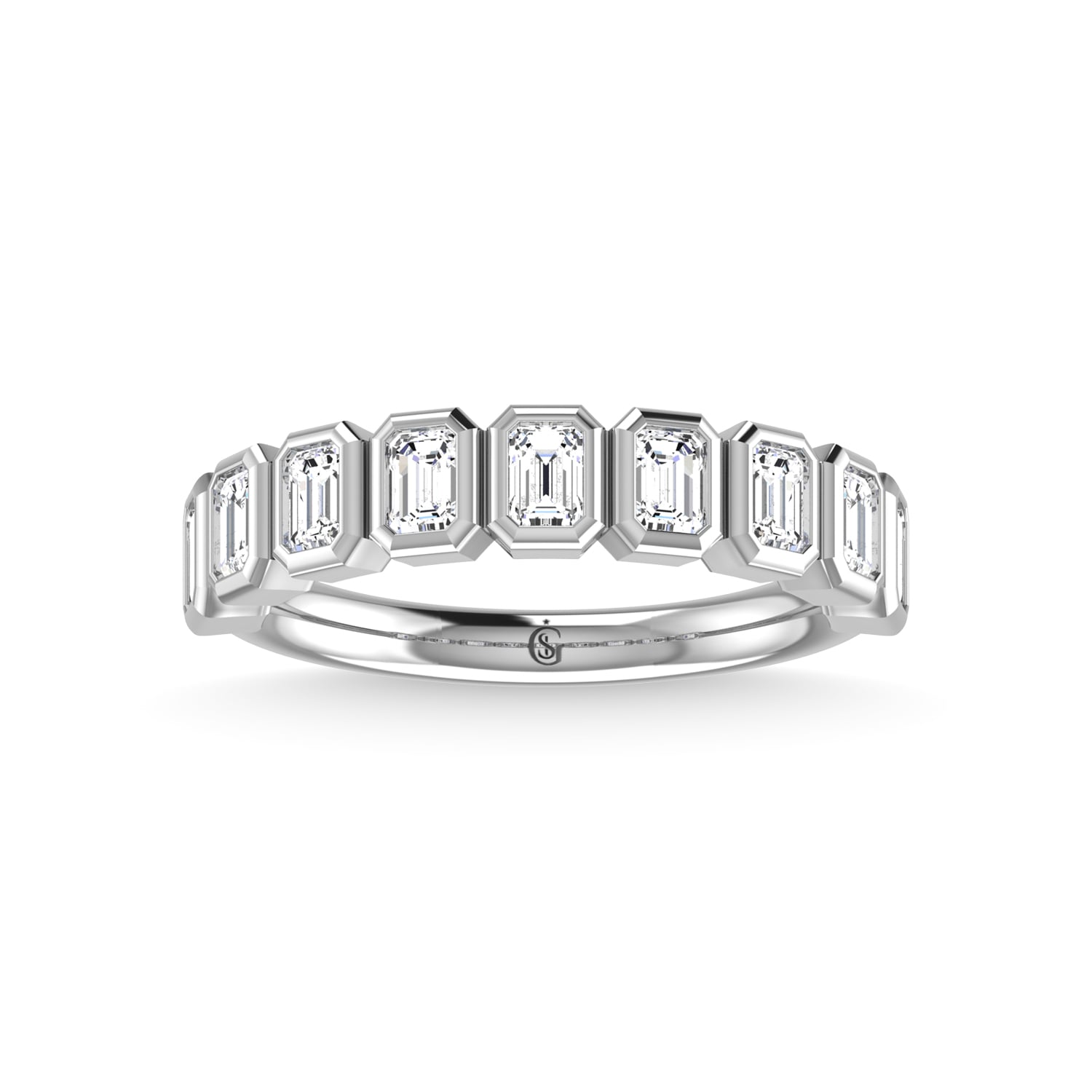 14K White Gold Lab Grown Diamond 7/8 Ct.Tw. Emerald Shape Half way Bezel Band