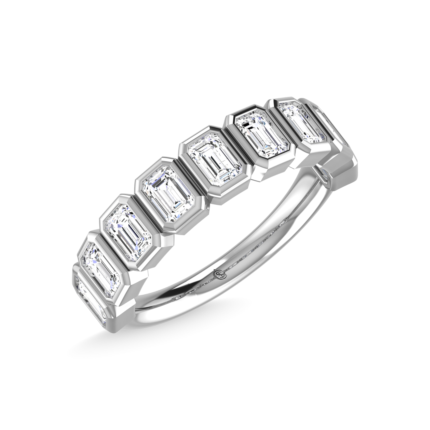 14K White Gold Lab Grown Diamond 7/8 Ct.Tw. Emerald Shape Half way Bezel Band