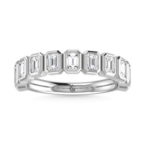 14K White Gold Lab Grown Diamond 1 1/3 Ct.Tw. Emerald Shape Halfway Bezel Wedding Band