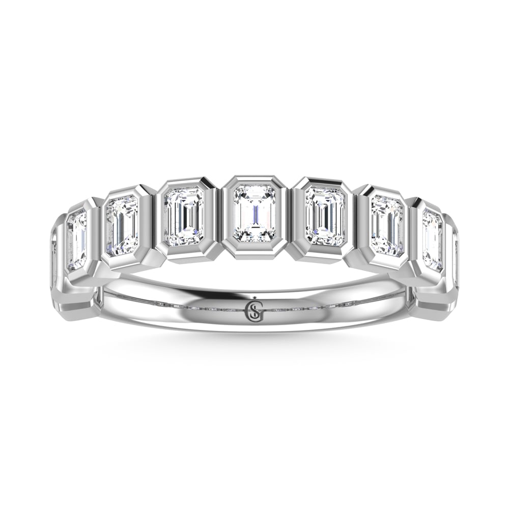 14K White Gold Lab Grown Diamond 1 1/3 Ct.Tw. Emerald Shape Halfway Bezel Wedding Band
