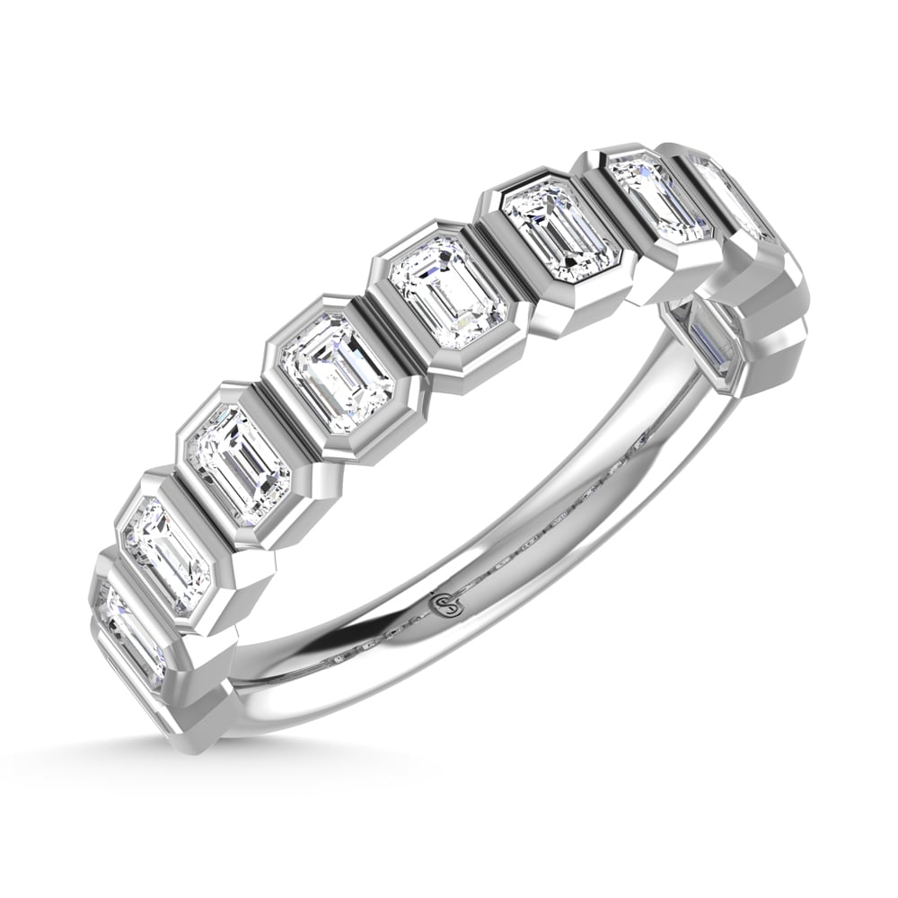 14K White Gold Lab Grown Diamond 1 1/3 Ct.Tw. Emerald Shape Halfway Bezel Wedding Band