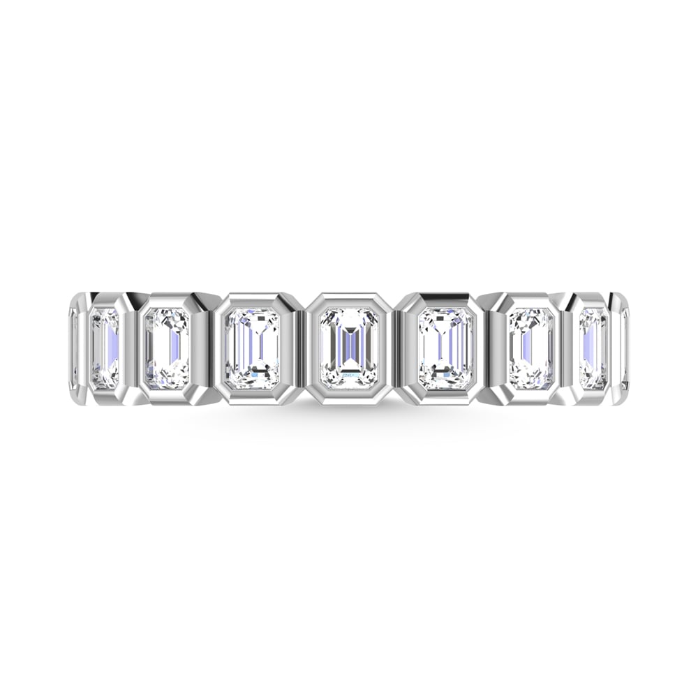 14K White Gold Lab Grown Diamond 1 3/4 Ct.Tw. Emerald Shape Half Way Eternity Bezel Band