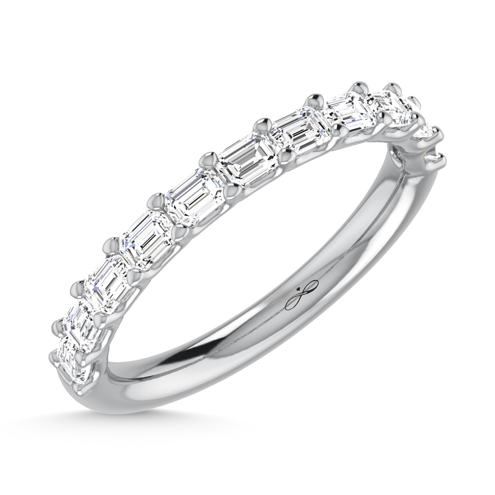 14K White Gold Lab Grown Diamond 7/8 Ct.Tw. Emerald Shape Half Way East West Eternity Band