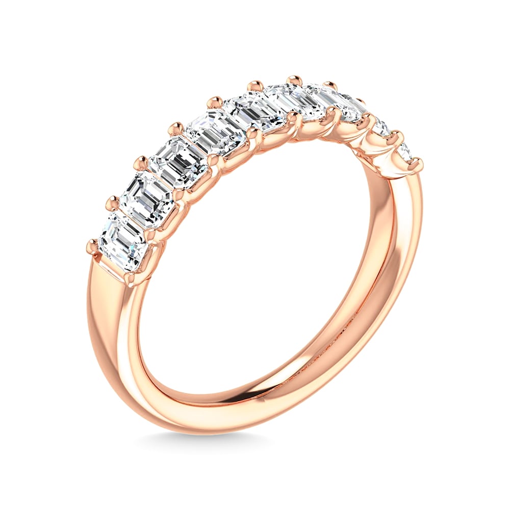 14K Rose Gold 1 Ct.Tw. Emerald Shape Diamond Half Way Eternity Band