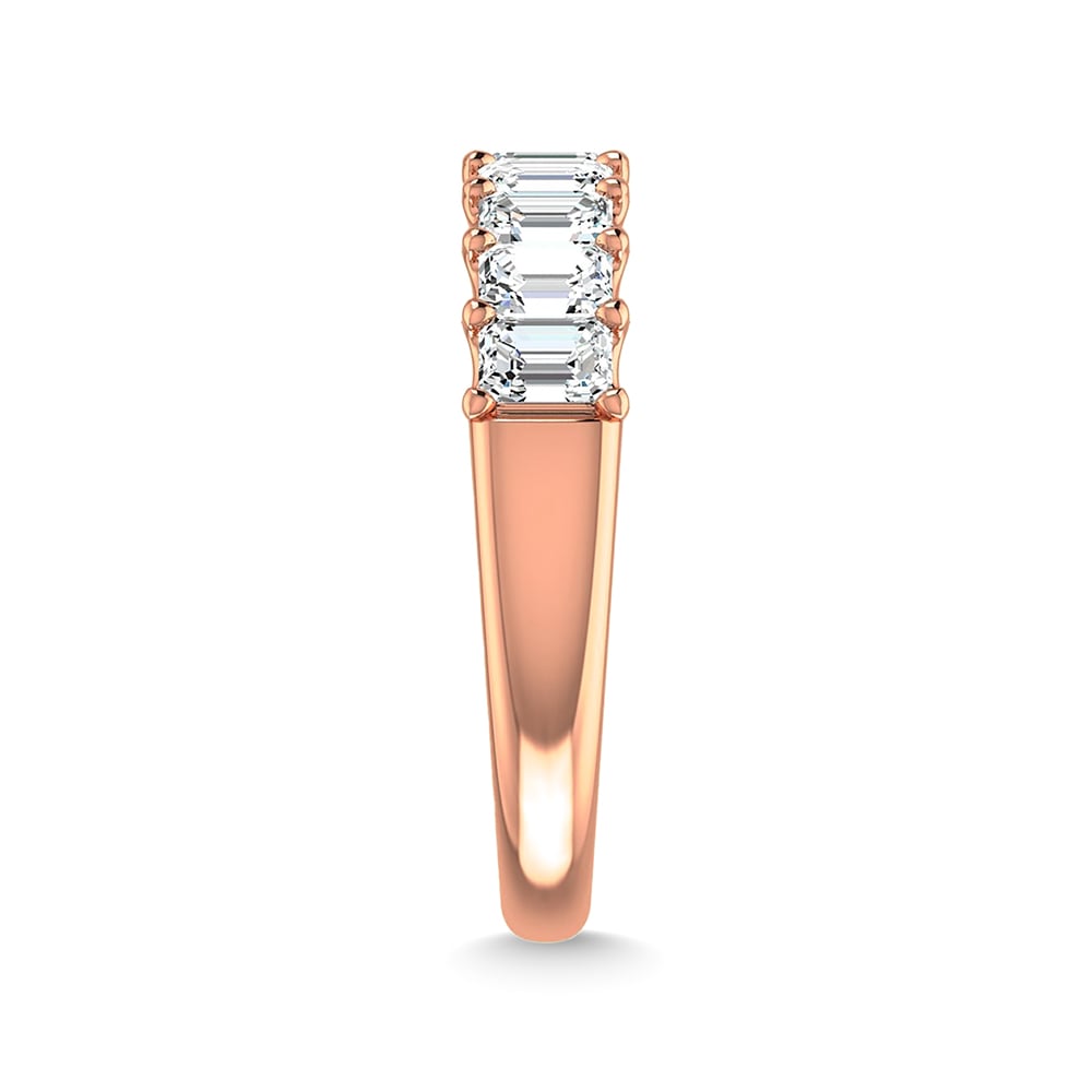 14K Rose Gold 1 Ct.Tw. Emerald Shape Diamond Half Way Eternity Band