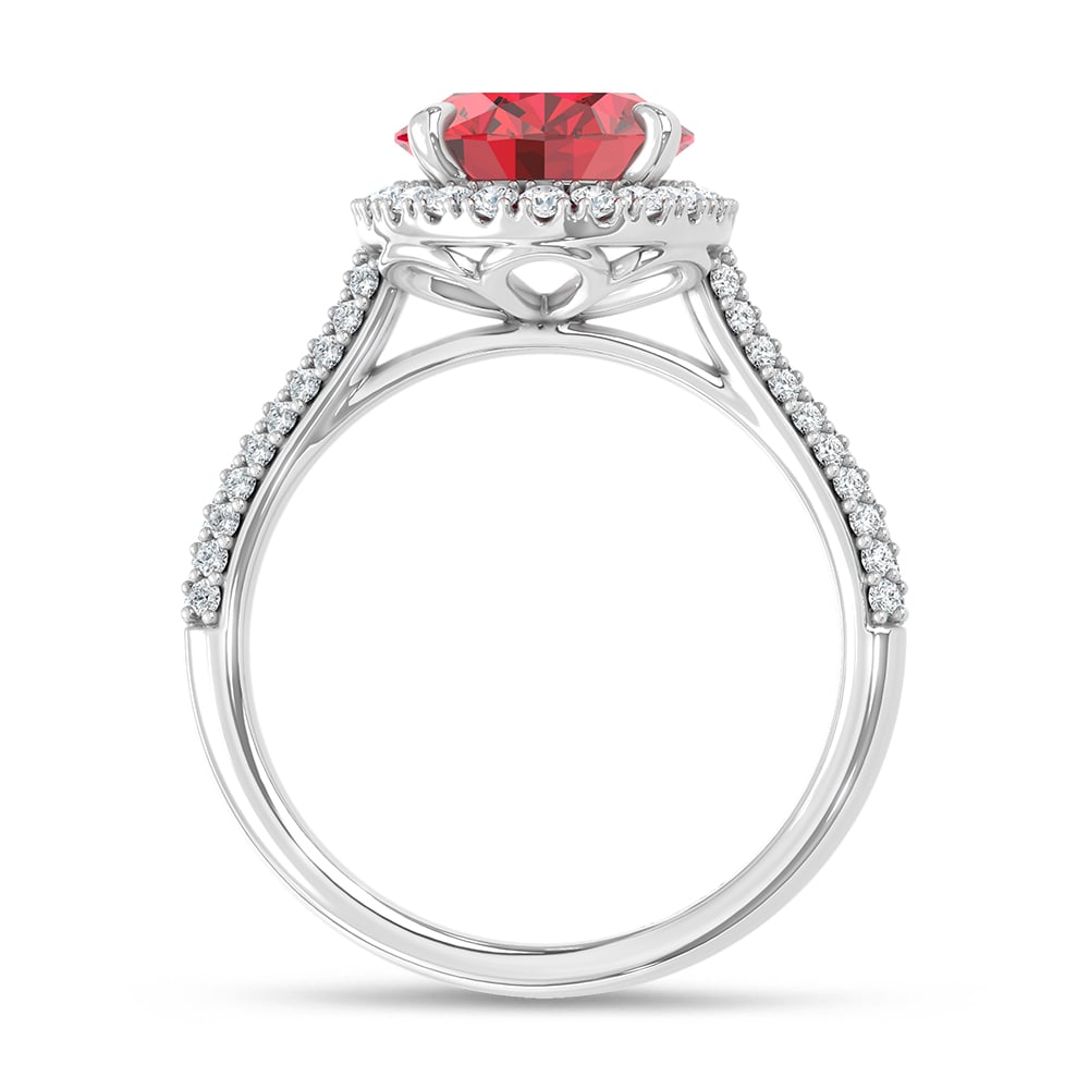14K White Gold Lab Grown Diamond 4 1/5 Ct.Tw. Oval Shape Recrystalized Ruby Engagement Ring (Center 3 7/8 ct)