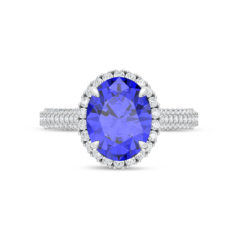 14K White Gold Lab Grown Diamond 4 1/5 Ct.Tw. Oval Shape Recrystalized Blue Sapphire Engagement Ring (Center 3 7/8 ct)
