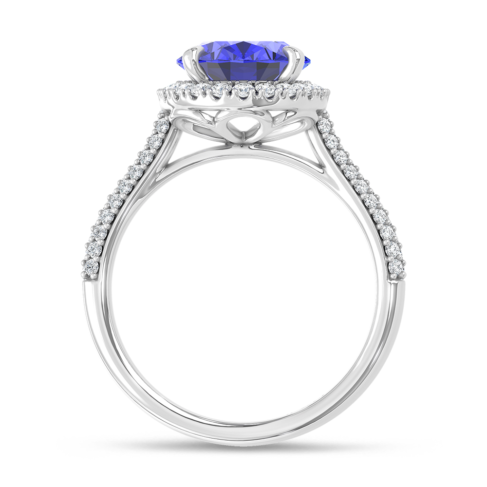 14K White Gold Lab Grown Diamond 4 1/5 Ct.Tw. Oval Shape Recrystalized Blue Sapphire Engagement Ring (Center 3 7/8 ct)