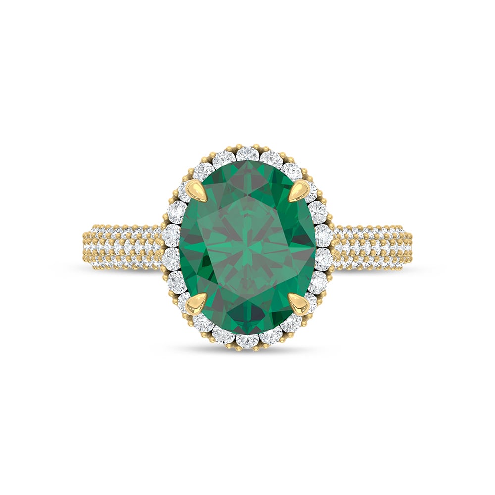 14K Yellow Gold Lab Grown Diamond 3 1/3 Ct.Tw. Oval Shape Recrystalized Emerald Engagement Ring (Center 2 3/4 ct)