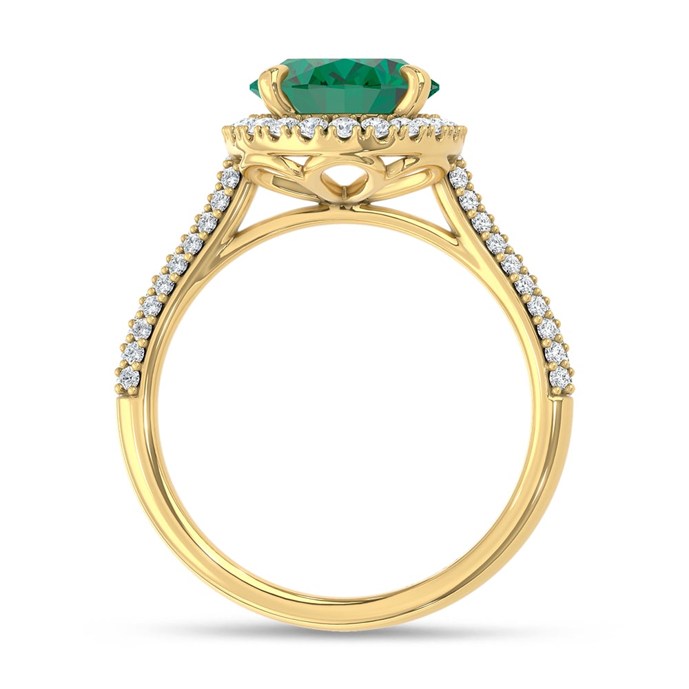 14K Yellow Gold Lab Grown Diamond 3 1/3 Ct.Tw. Oval Shape Recrystalized Emerald Engagement Ring (Center 2 3/4 ct)