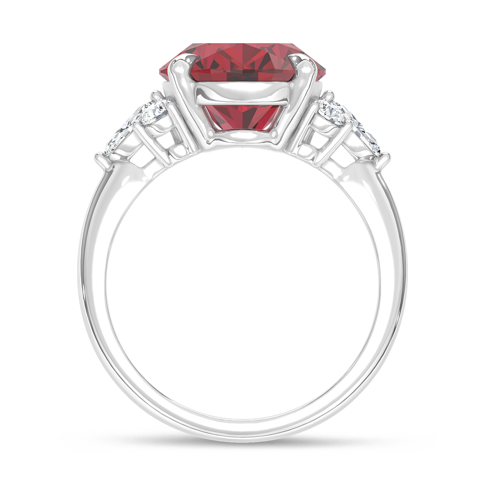 14K White Gold Lab Grown Diamond 7 1/8 Ct.Tw. Oval Shape Recrystalized Ruby Engagement Ring (Center 6 5/8 ct)