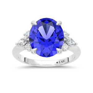 14K White Gold Lab Grown Diamond 7 1/8 Ct.Tw. Oval Shape Recrystalized Blue Sapphire Engagement Ring (Center 6 5/8 ct)