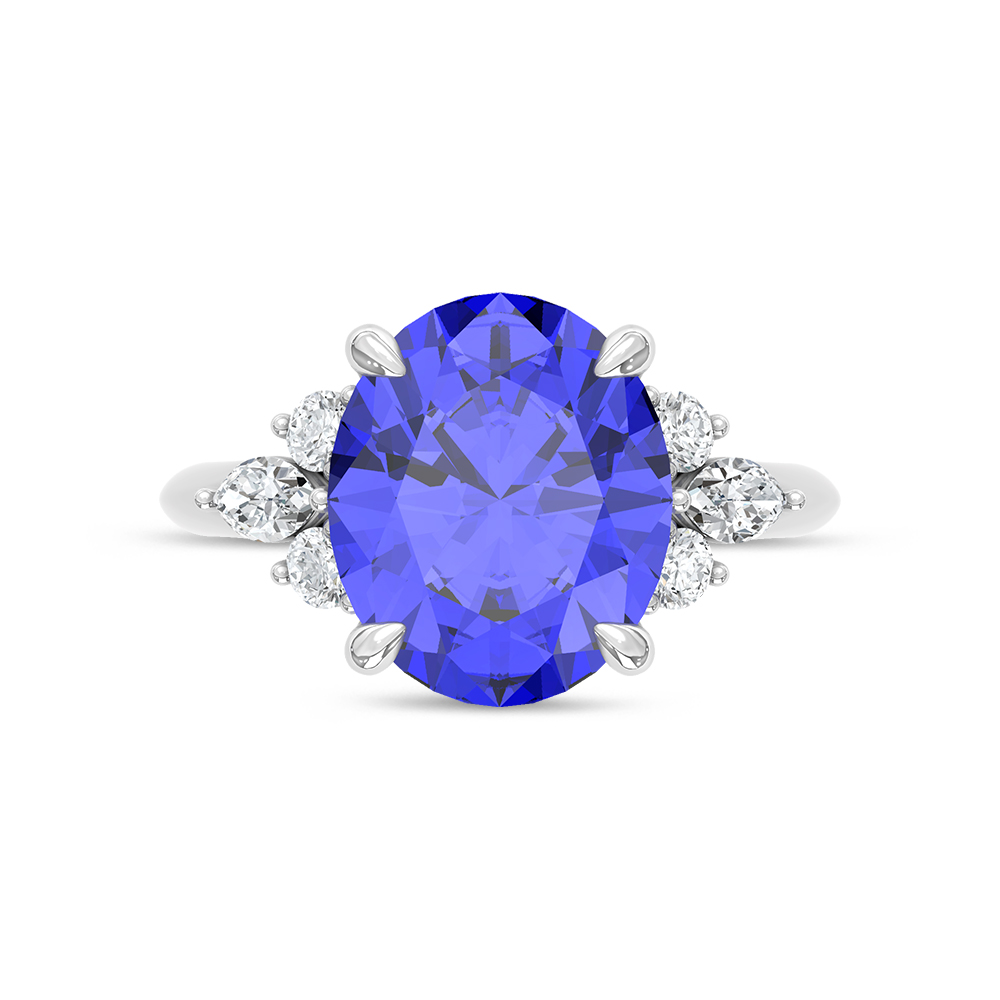 14K White Gold Lab Grown Diamond 7 1/8 Ct.Tw. Oval Shape Recrystalized Blue Sapphire Engagement Ring (Center 6 5/8 ct)