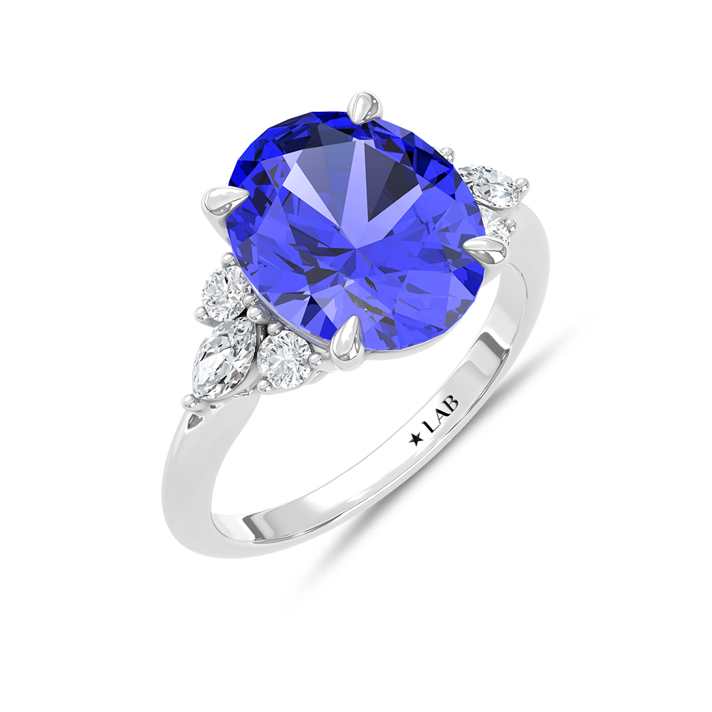 14K White Gold Lab Grown Diamond 7 1/8 Ct.Tw. Oval Shape Recrystalized Blue Sapphire Engagement Ring (Center 6 5/8 ct)