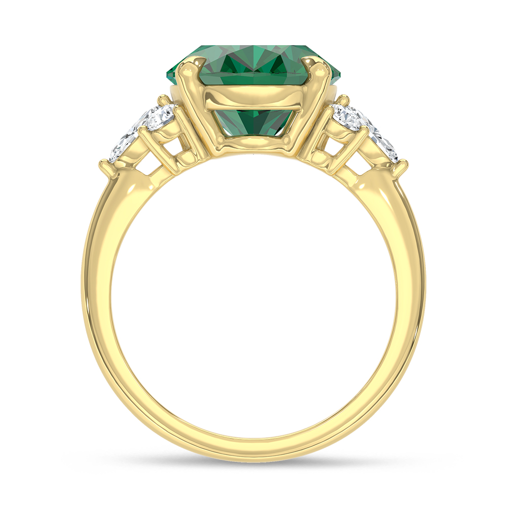 14K Yellow Gold Lab Grown Diamond 5 3/8 Ct.Tw. Oval Shape Recrystalized Emerald Engagement Ring (Center 5 ct)