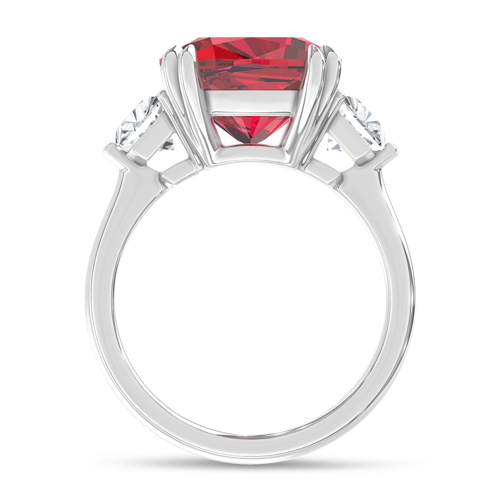 14K White Gold Lab Grown Diamond 9 1/4 Ct.Tw. Cushion Shape Recrystalized Ruby Engagement Ring (Center 7 3/4 ct)