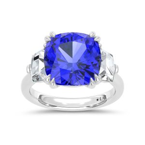 14K White Gold Lab Grown Diamond 9 1/4 Ct.Tw. Cushion Shape Recrystalized  Blue Sapphire Engagement Ring (Center 7 3/4 ct)