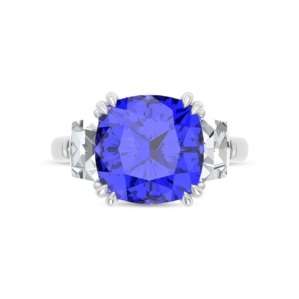 14K White Gold Lab Grown Diamond 9 1/4 Ct.Tw. Cushion Shape Recrystalized Blue Sapphire Engagement Ring (Center 7 3/4 ct)