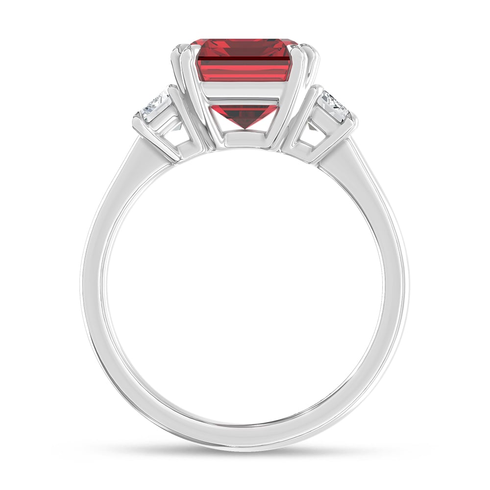 14K White Gold Lab Grown Diamond 5 1/2 Ct.Tw. Emerald Shape Recrystalized Ruby Engagement Ring (Center 4 1/2 ct)