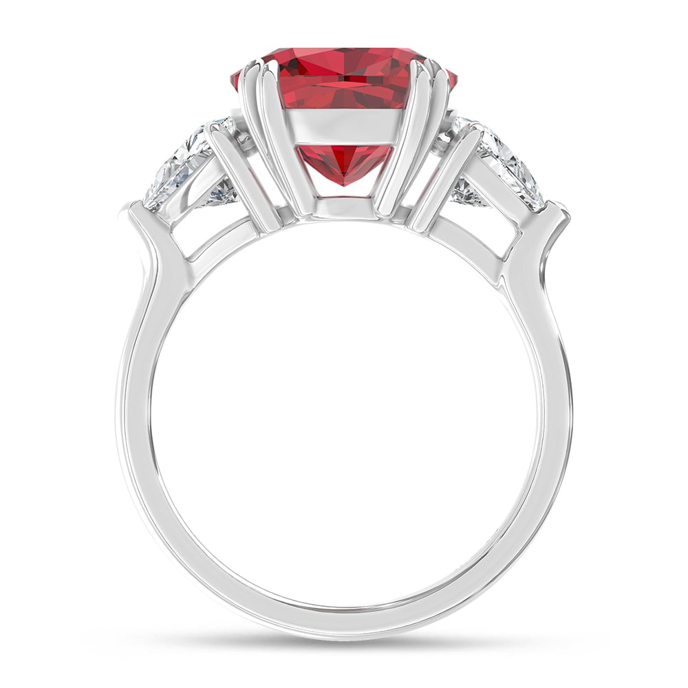 14K White Gold Lab Grown Diamond 7 1/5 Ct.Tw. Cushion Shape Recrystalized Ruby Engagement Ring (Center 6 1/10 ct)