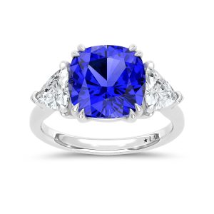 14K White Gold Lab Grown Diamond 7 1/5 Ct.Tw. Cushion Shape Recrystalized Blue Sapphire Engagement Ring (Center 5 3/4 ct)