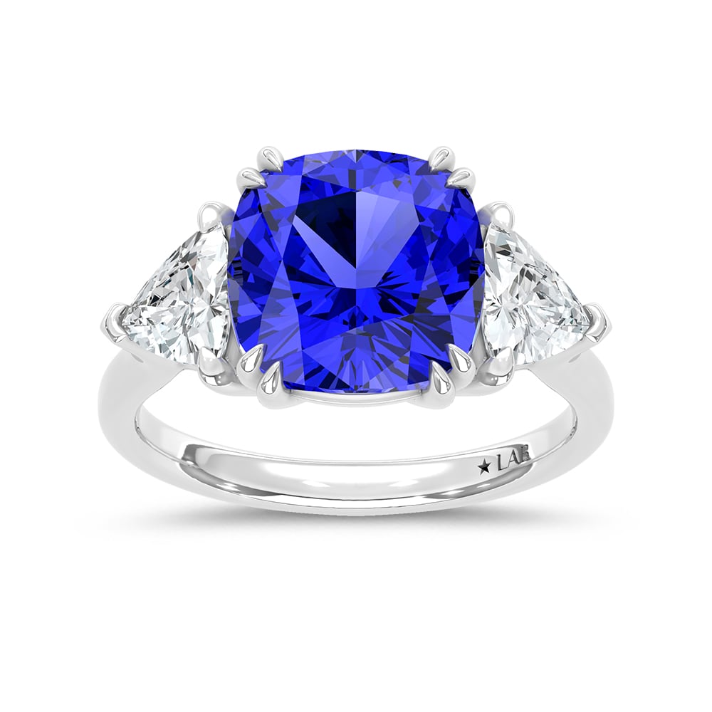 14K White Gold Lab Grown Diamond 7 1/5 Ct.Tw. Cushion Shape Recrystalized Blue Sapphire Engagement Ring (Center 5 3/4 ct)