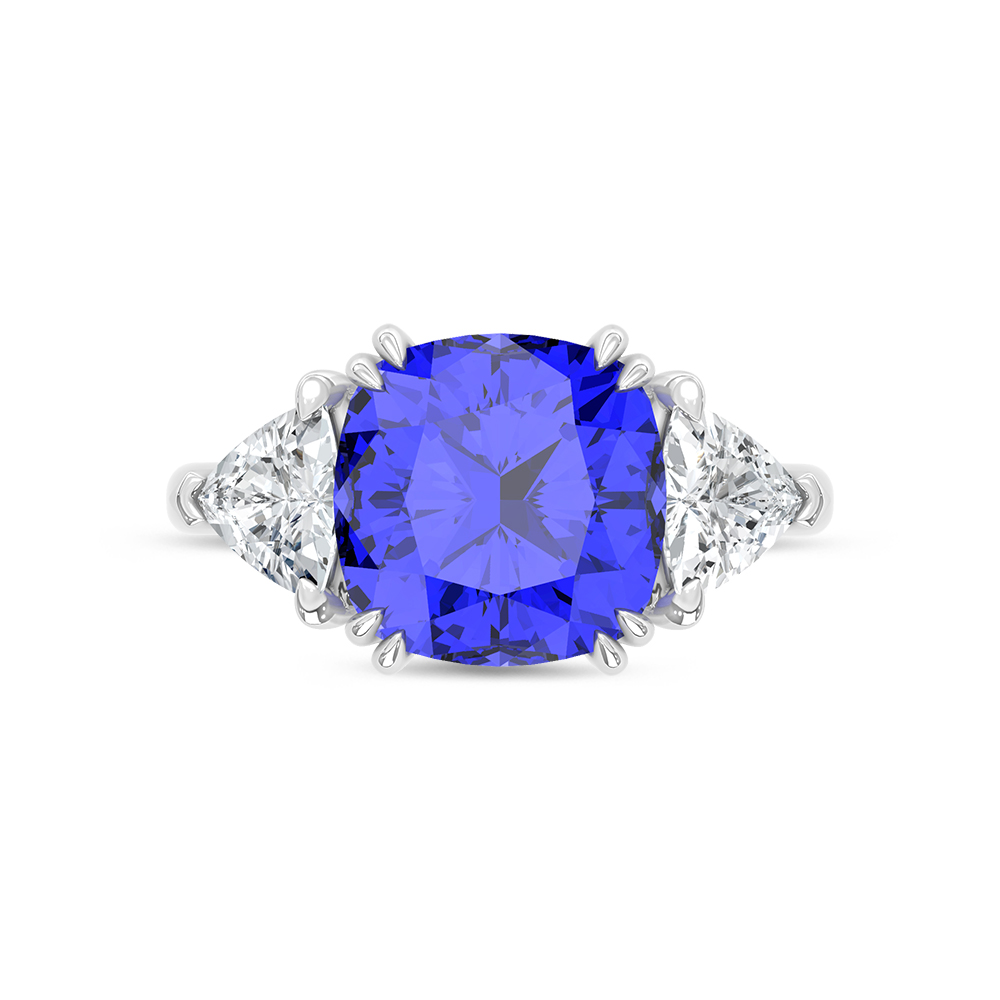 14K White Gold Lab Grown Diamond 7 1/5 Ct.Tw. Cushion Shape Recrystalized Blue Sapphire Engagement Ring (Center 5 3/4 ct)
