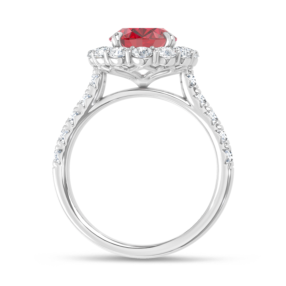 14K White Gold Lab Grown Diamond 6 1/2 Ct.Tw. Oval Shape Recrystalized Ruby Engagement Ring (Center 5 ct)