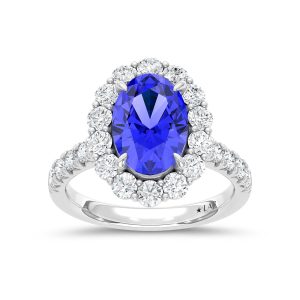 14K White Gold Lab Grown Diamond 6 1/2 Ct.Tw. Oval Shape Recrystalized Blue Sapphire Engagement Ring  (Center 5 ct)