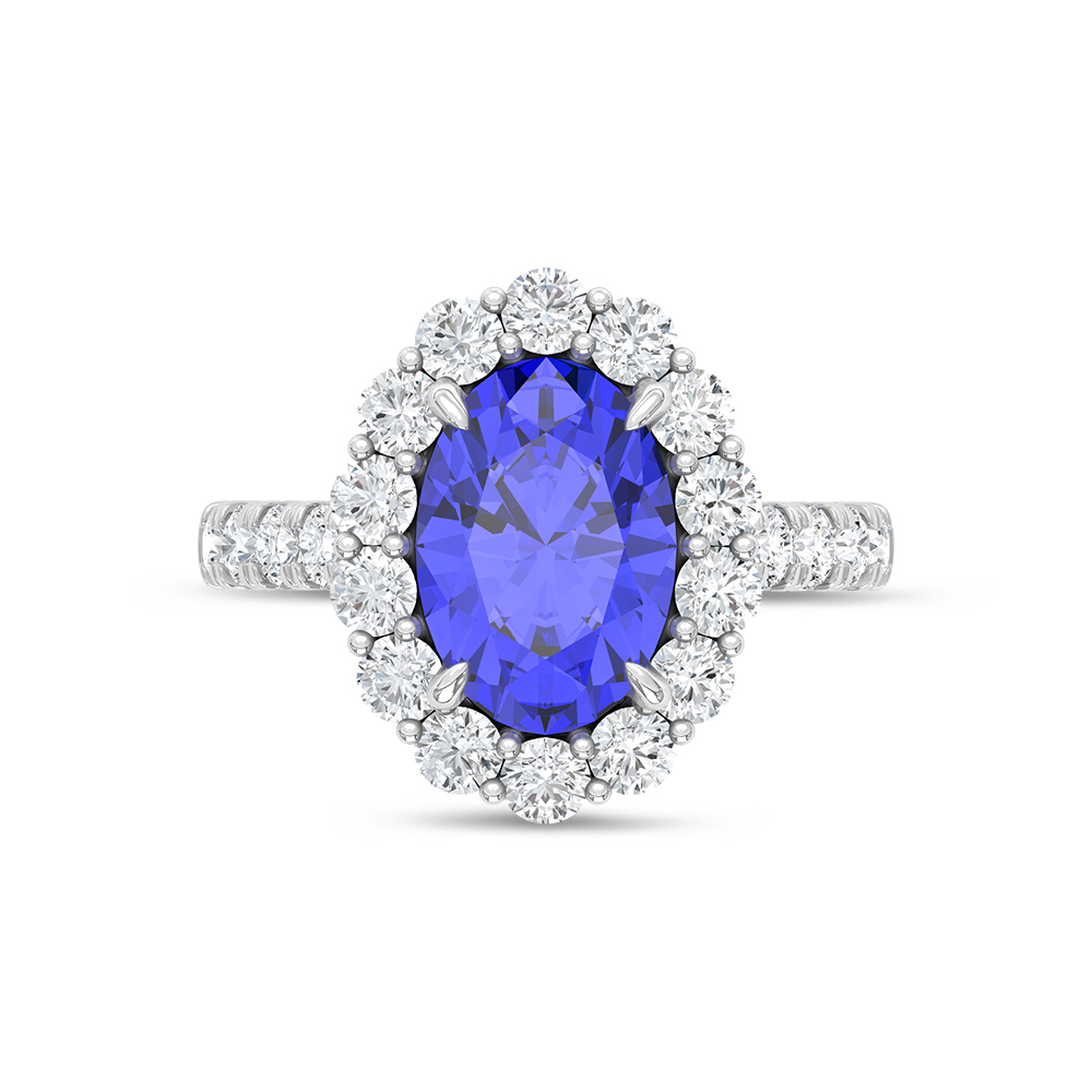 14K White Gold Lab Grown Diamond 6 1/2 Ct.Tw. Oval Shape Recrystalized Blue Sapphire Engagement Ring (Center 5 ct)