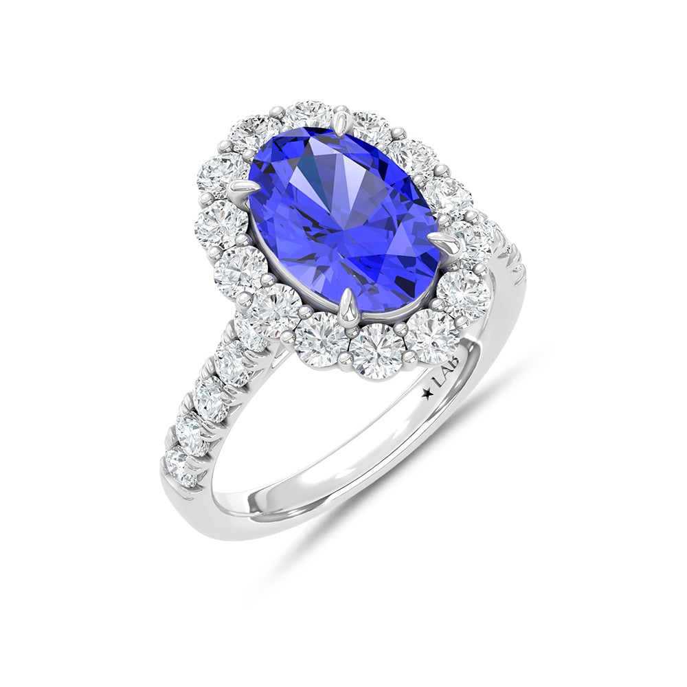14K White Gold Lab Grown Diamond 6 1/2 Ct.Tw. Oval Shape Recrystalized Blue Sapphire Engagement Ring (Center 5 ct)