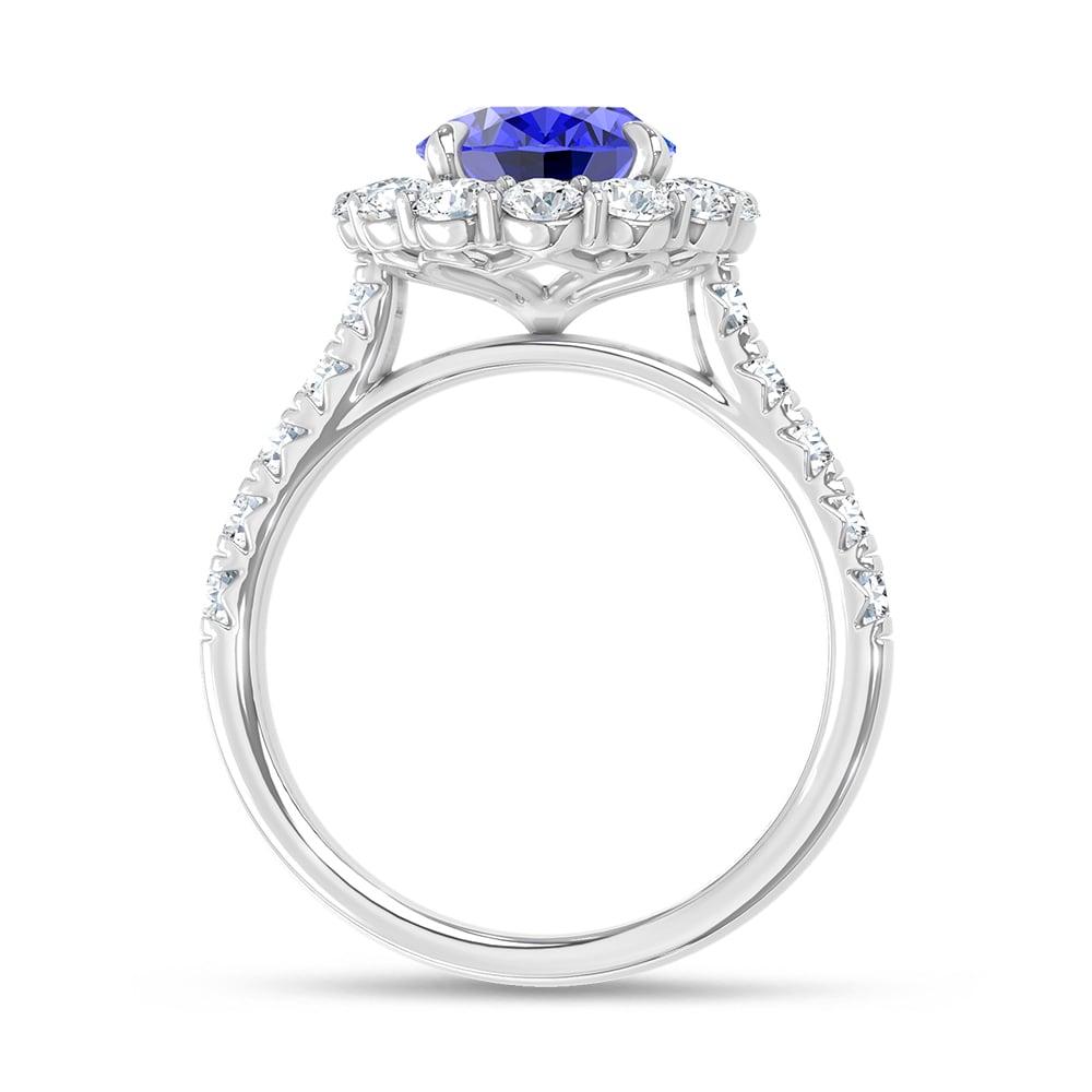 14K White Gold Lab Grown Diamond 6 1/2 Ct.Tw. Oval Shape Recrystalized Blue Sapphire Engagement Ring (Center 5 ct)
