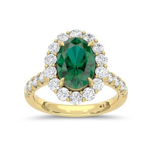 14K Yellow Gold Lab Grown Diamond 4 7/8 Ct.Tw. Oval Shape Recrystalized Emerald Engagement Ring (Center 3 3/8 ct)