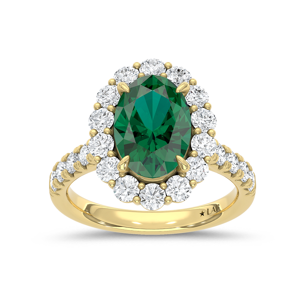 14K Yellow Gold Lab Grown Diamond 4 7/8 Ct.Tw. Oval Shape Recrystalized Emerald Engagement Ring (Center 3 3/8 ct)
